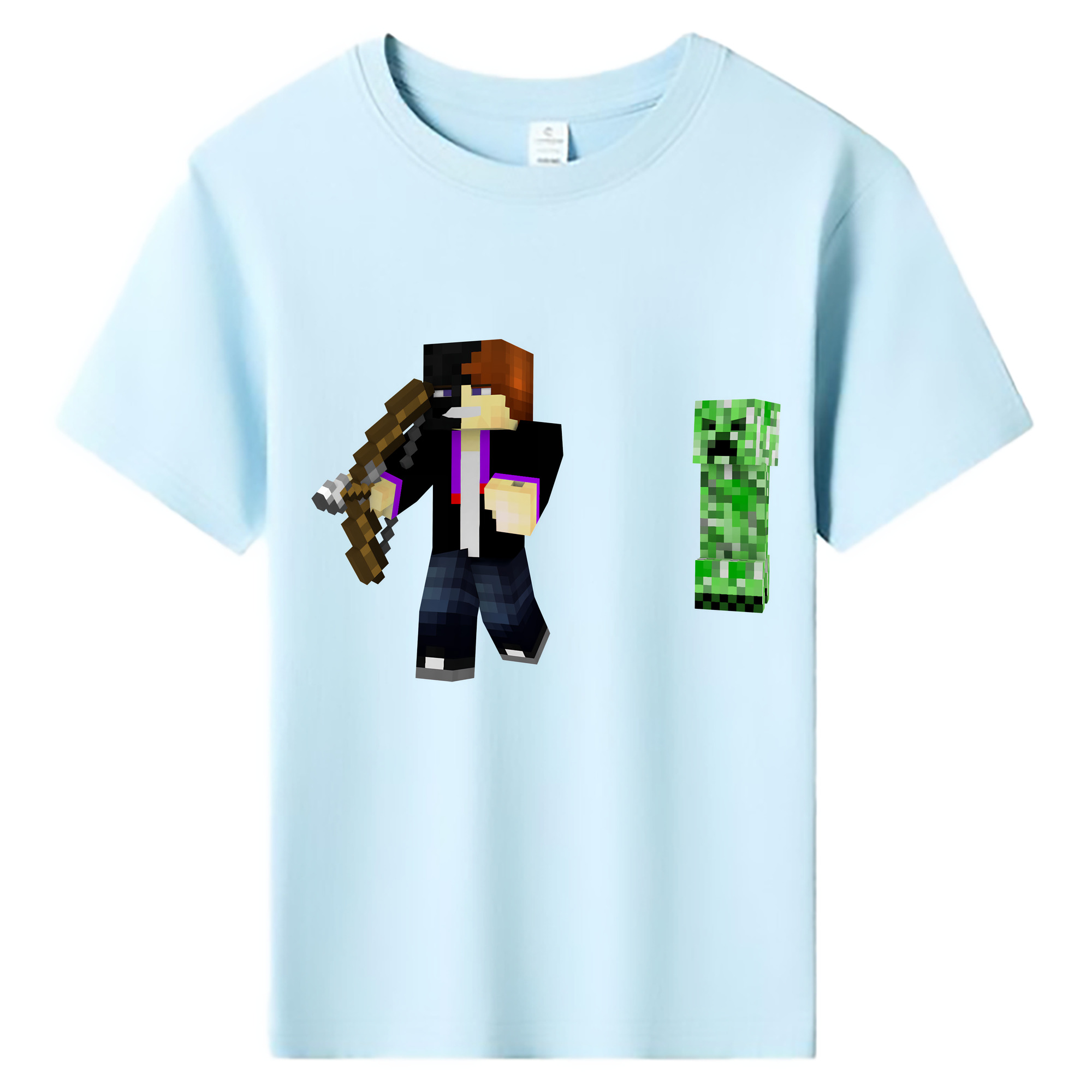 （画像用） マインクラフト ブロックの世界 Minecraft MC Block world 綿100％キッズTシャツ（フロントプリント）